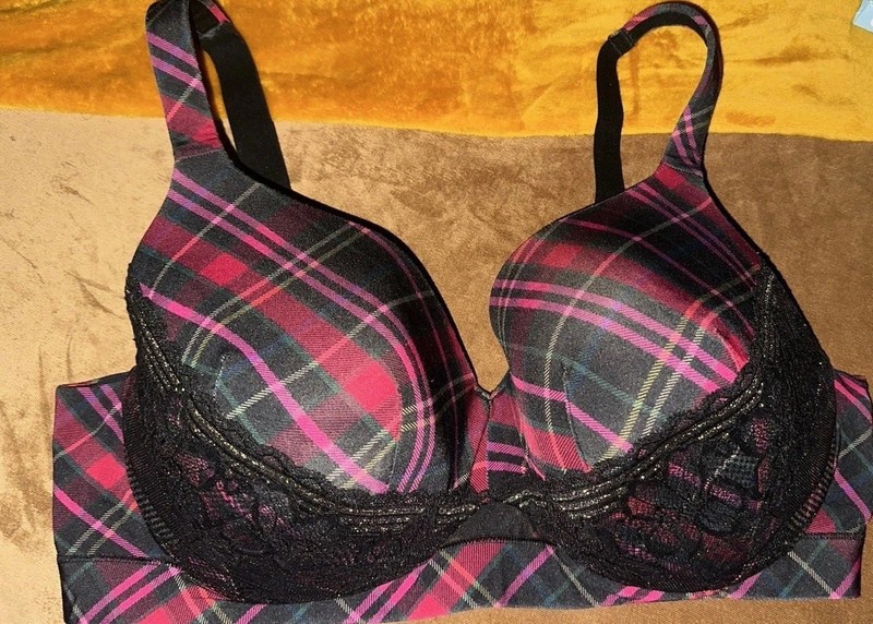 Lane Bryant Cacique FULL COVERAGE  42DD Black Lace Plaid Lightly Line WIRE EUC