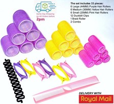 Hair Rollers Set 33Pcs 6 Small, 6 Medium, 6 Large, 12 Duckbill Hair Clips 2 Comb
