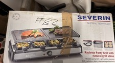 Severin RG2341 Raclette Party Grill Natural Stone Cast Iron Plate 8 Frying Pans