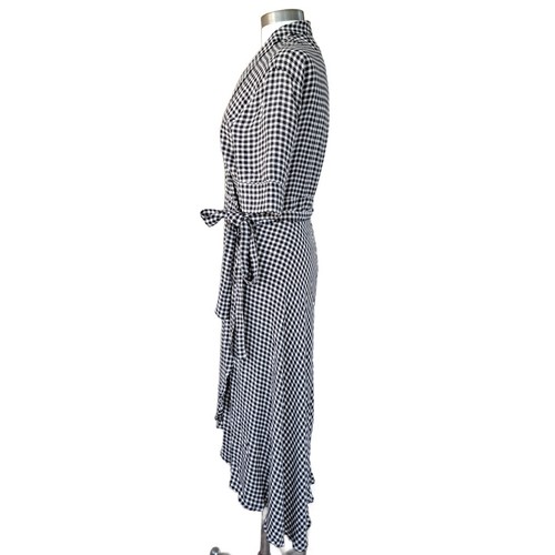 GANNI Blank & White Gingham Check Midi Wrap Dress Size 40 (8 US) - Picture 4 of 13