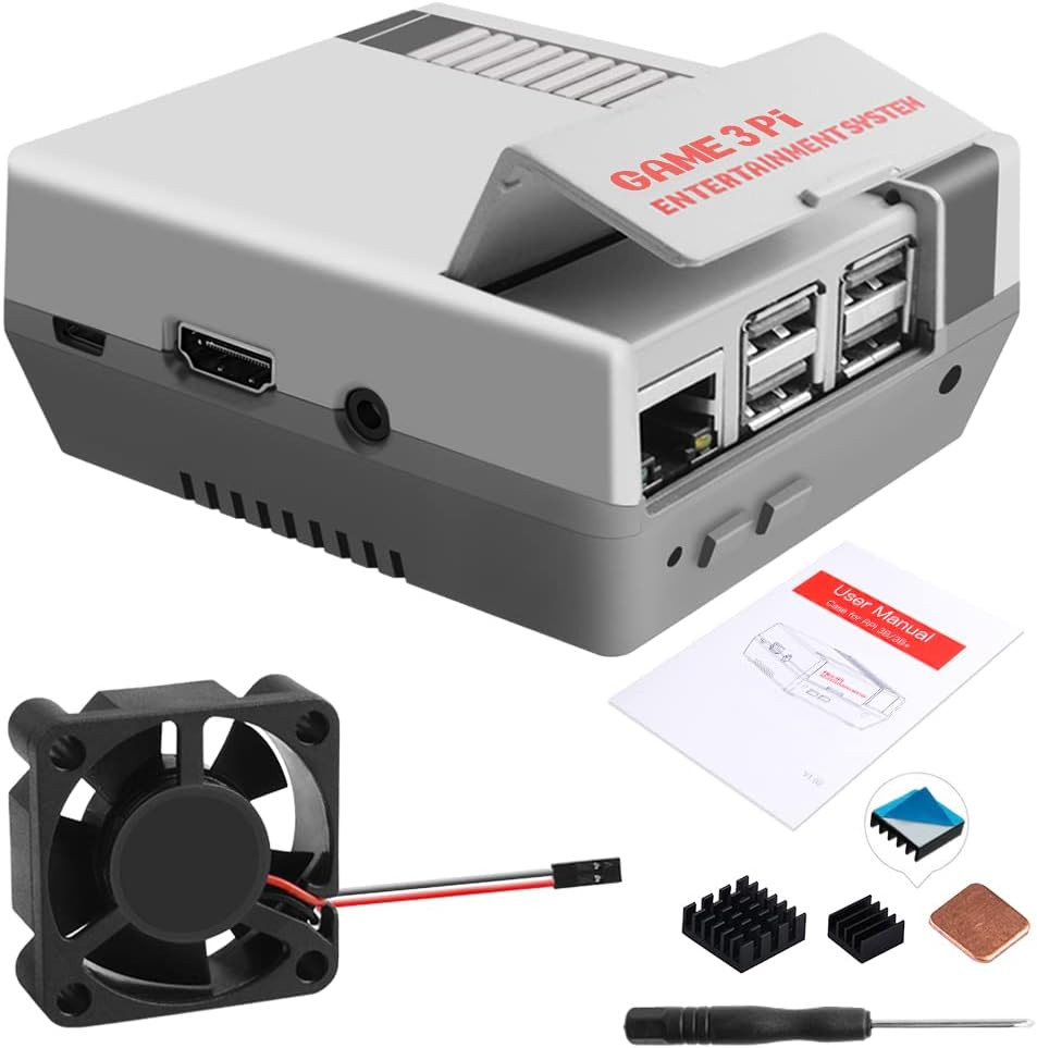 Retro Raspberry Pi Game Case with Fan for 2B 3B Quick Charger 3.0