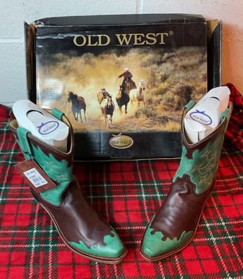 Women s Old West Green & Brown Cowboy Boots NEW WITH TAGS & Box Size 6.5