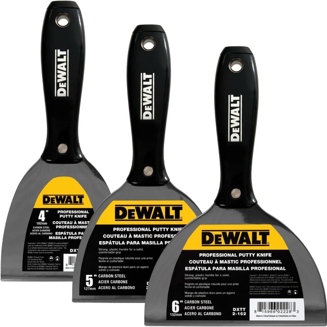 DEWALT Putty Knife Set 3pc 456" Premium Carbon Steel Flexible Joint
