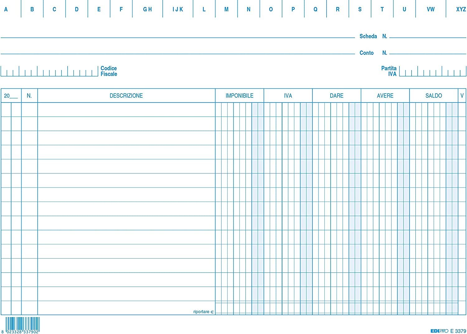 Edipro  E3379Bl  100 Schede Dare Avere Saldo Iva Blu 17X23