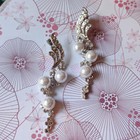 White Pearl Clear Crystal Swirl Chandelier Dangle Earrings