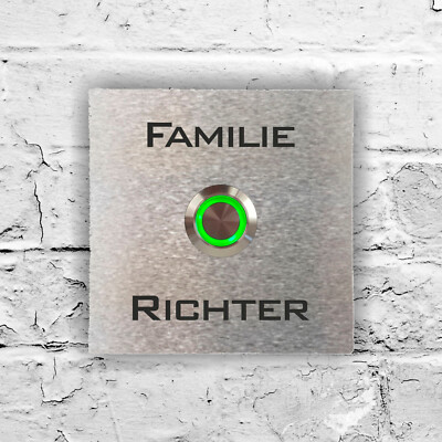 Türklingel ''Viereck'' aus Edelstahl mit Gravur 80 x 80 mm Klingelschild LED