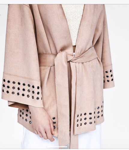 NWT Zara Woman’s Faux Suede Kimono Jacket S Small Nude Pink - Picture 6 of 10