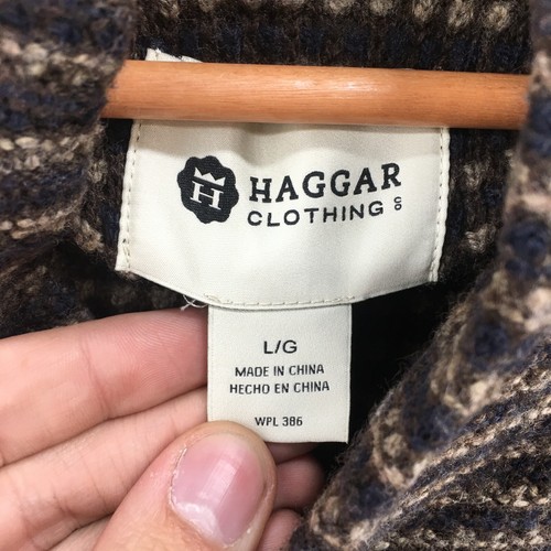 Haggar Henley Sweater Mens L Black Multicolor Wool Blend Striped Shawl Collared - Picture 13 of 18