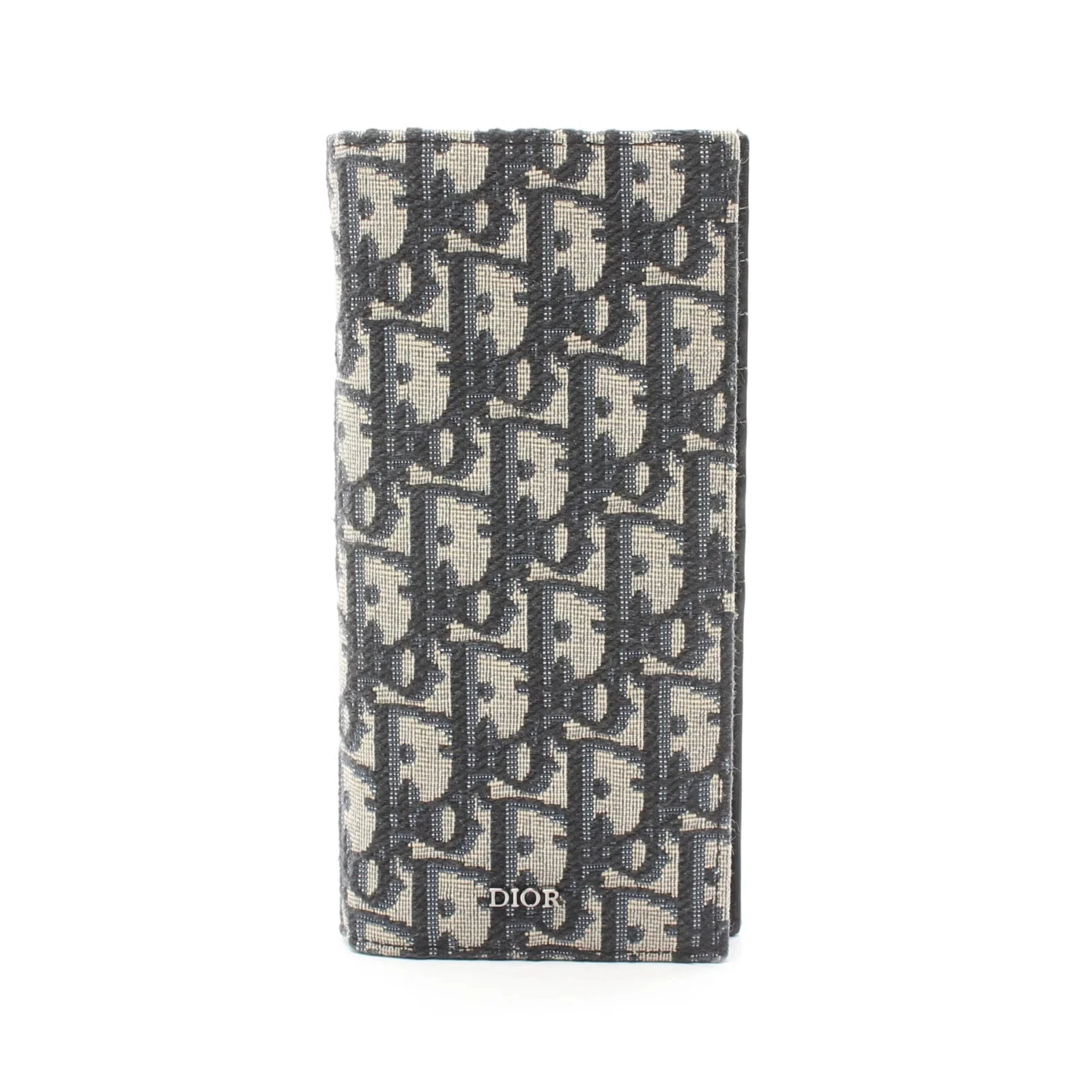 CHRISTIAN DIOR Portefeuille Oblique Vertical Long Bifold Toile Noir Marine Authentique