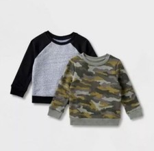 Toddler Boys' 2pk Crew Neck Sweatshirt - Cat  Jack  Heather Gray/Camo 18M New
