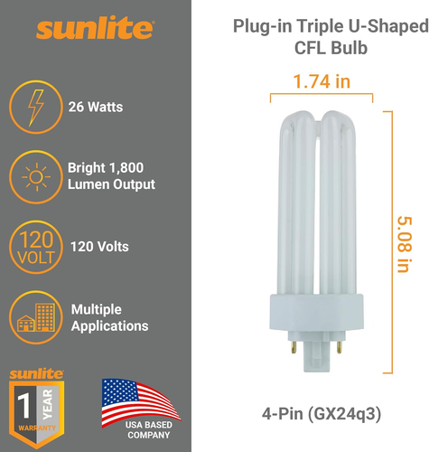 PLT26/E/SP Compact Fluorescent Plug-In PLT 4-Pin Triple Tube, 26 Watts, 4-Pin Gx - Picture 2 of 6