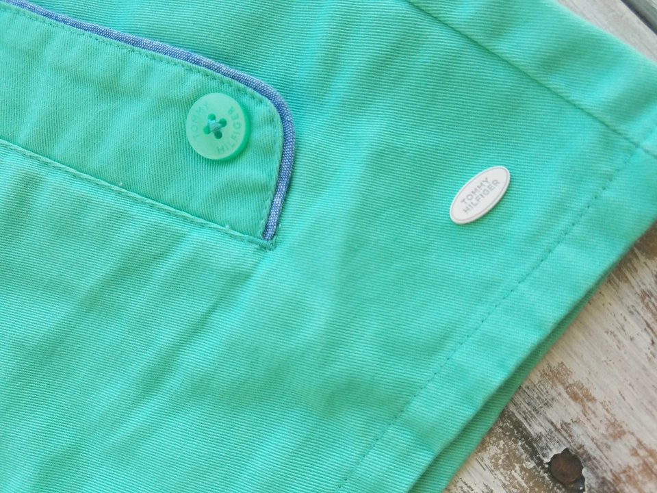 Tommy Hilfiger Niños Pantalones Cortos Niña Talla 14 Verde azulado 100% Algodón Verano Bolsillos Foto 2 de 4