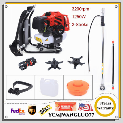 3in 1 2 Stroke Backpack Gas Brush Cutter Grass Trimmer Lawn Mower 1250W 3200rpm