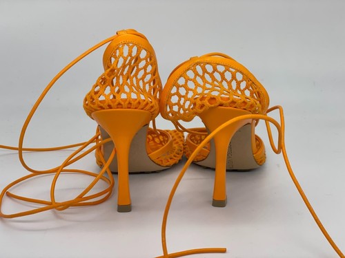 Bottega Veneta Web Malla Elástica Puntera Cuadrada Envoltura Encaje Sandalias Tacones Zapatos $1100 - Imagen 7 de 14