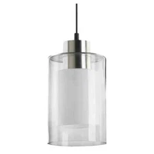 QUORUM LIGHTING 1-LIGHT MINI PENDANT SATIN NICKEL CLEAR FROSTED GLASS 5"W 9.25"T