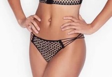 Victoria  s Secret BLACK Starburst Tanga Strappy Sides Panty Black NWT