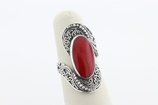 Vintage Sterling Silver 925 Red Onyx Dot Design Scroll Style Ring - Size 7