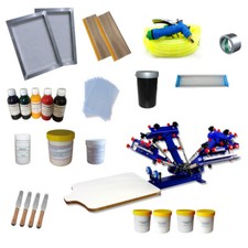 4 Color Srarter Screen Printing Kit Silk Screen Shirt Press Tools Ink Squeegee