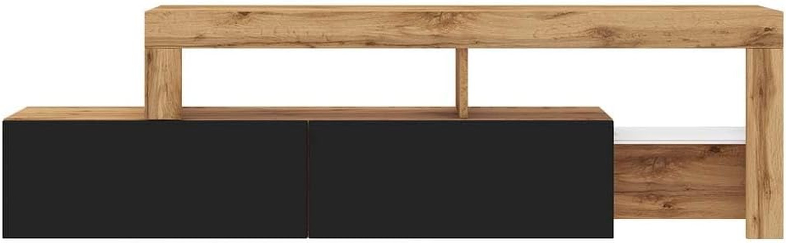 Meuble TV chêne Wotan 172 cm Asten grand écran avec rangements et LED noir