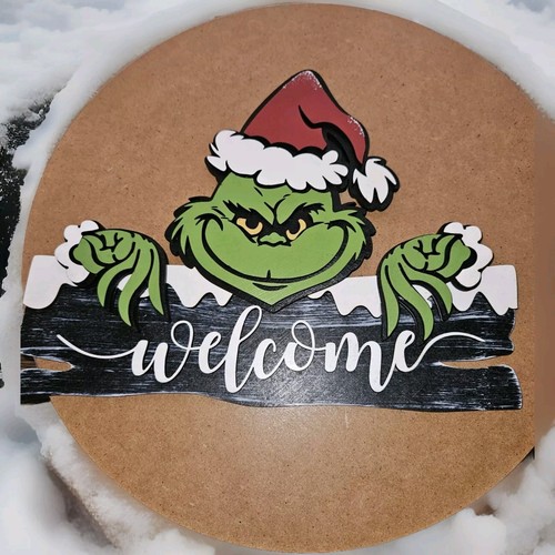 Letrero de madera Grinch 3D con soporte - Decoración navideña hecha a mano - HoliSize 10w X 7,5h - Imagen 5 de 6