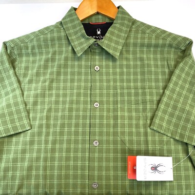 Spyder Men s Short Sleeve Collared Button Down Shirt Size M Color Green NWT