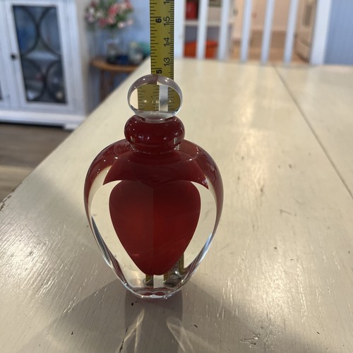 James Clarke Art Glas Abstrakt Herz Parfum Flakon Rot & Klar Signiert 1986 - Bild 10 von 24