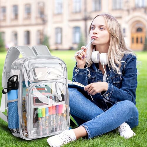 Large Heavy Duty Clear Backpack Transparent PVC Waterproof Knapsack School Bag - Picture 12 of 17