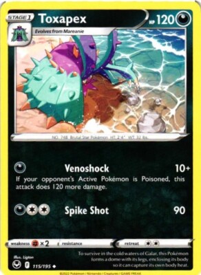 2022 POKEMON TCG SILVER TEMPEST TOXAPEX HP 120 115/195 COMMON CARD