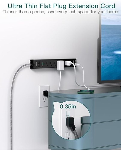 Surge Protector Power Strip - Extension Cord with 6 AC Outlets 4 USB (2 USB-C Po - Picture 11 of 12