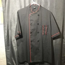 TopTie Unisex Short Sleeve Chef Coat Black With Red Stripes Size L