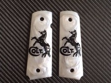 NEW WHITE PEARL RESIN COLT LOGO HORSE GRIP FOR 1911, 1991 FULL SIZE COLT KIMBER