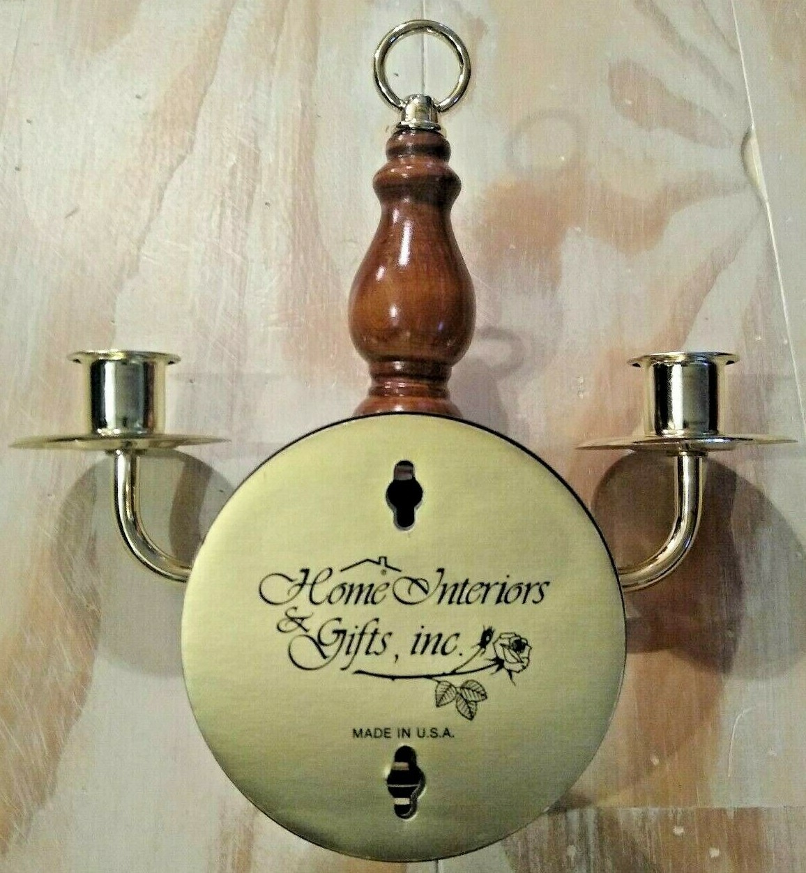 Vintage Home Interiors Brass & Wood Double Candle Wall Sconce eBay