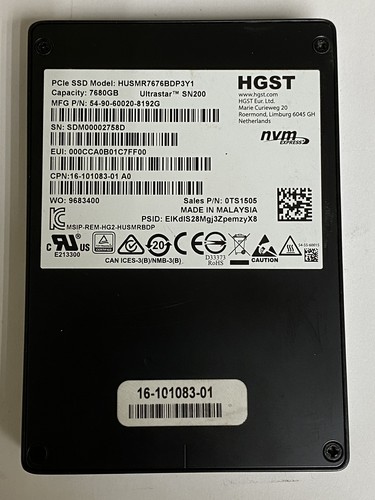 HGST Ultrastar SN200 7.68TB PCIe SSD NVMe U.2 Enterprise SSD 2.5 HUSMR7676BDP3Y1