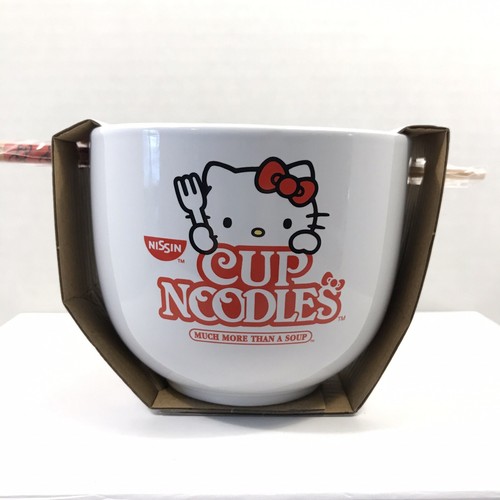 Hello Kitty Cup Noodles Ceramic Ramen Bowl 20oz Chopsticks NEW