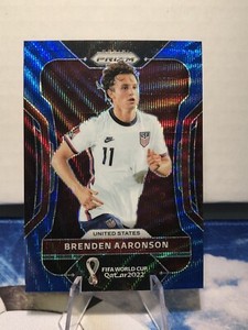 2022 Panini Prizm World Cup Qatar Blue Wave Prizm /199 Brenden Aaronson #200