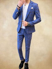 Blue plaid suit MEDIUM