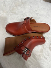 NWOB LUCKY BRAND Slip-On Brown Leather Wedged Heeled Clogs Shoes 6.5 M