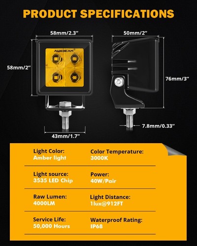 40W Small 2"LED Off Road Pods Light for Truck Pickup Motor UTV ATV SUV Dirt Bike - Picture 2 of 12