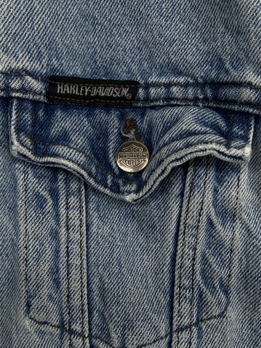 Harley Davidson Denim Jacket Womens L -Distressed-Tear/Rips-Trucker-Moto-Pockets - Picture 5 of 21