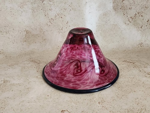 Kunstglas Pat Benoit Rose Wirbel Schale signiert blauer Rand Luftblasen Pontil Mark  - Bild 7 von 14