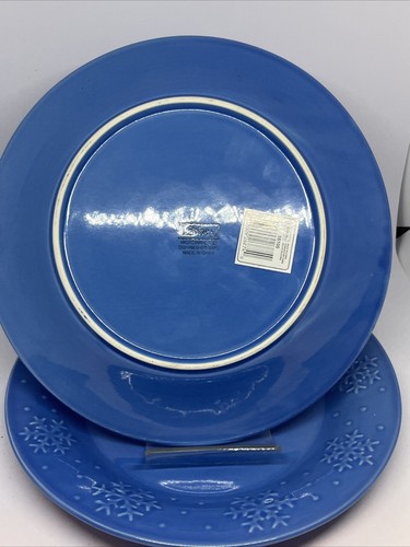 NEW Lot of 2 Libbey Glass Blue Snowflake and Dots 10½" Dinner Plate Sticker on - Picture 3 of 7