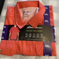 EDDIE BAUER MEN'S WOVEN TECH SHIRT ORANGE CAYENNE SIZE XX-LARGE NWT