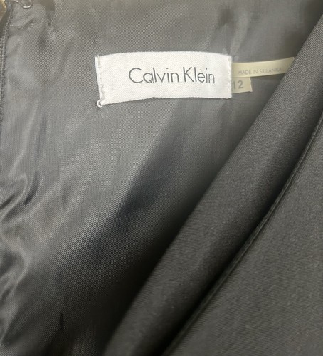 Calvin Klein Size 12 Black V-Neck Cap Sleeve Pockets Belted A-Line Women’s Dress - Picture 13 of 14