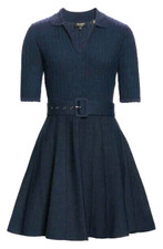 NWT Ted Baker Aleee in Navy Blue Belted Knit Collared Skater Dress 3 / US M 279