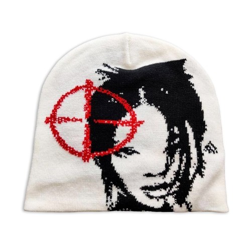 Anime Girl Target Graphic Best Unisex Skull Cap Y2K Winter Knit Beanie Hat White