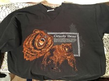  RARE VTG 90,S GRIZZLY BEAR GRAPHICS CREWNECK BLACK SCARCE TULTEX USA TAG LARGE