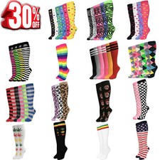 Mujeres Moda Tubo Colorido Estampado Hasta la Rodilla Calcetines Cálidos Medias Calentador de Piernas