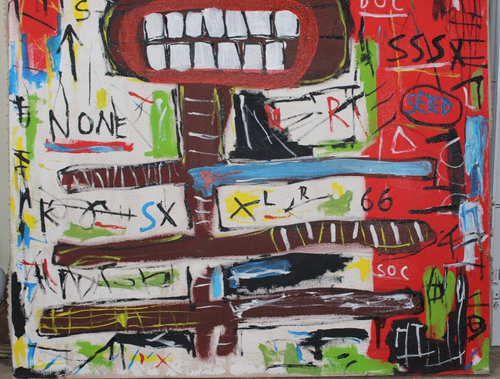 LARGE JEAN-MICHEL BASQUIAT 1982 ACRYLIC ON CANVAS 47.5 x 35.5 in. GOOD CONDITION - Picture 7 of 10