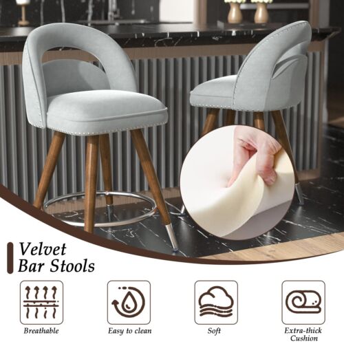 2Pcs Modern Swivel Bar Stools with Footrest Counter Height Stools for Kitchen - Picture 14 of 15