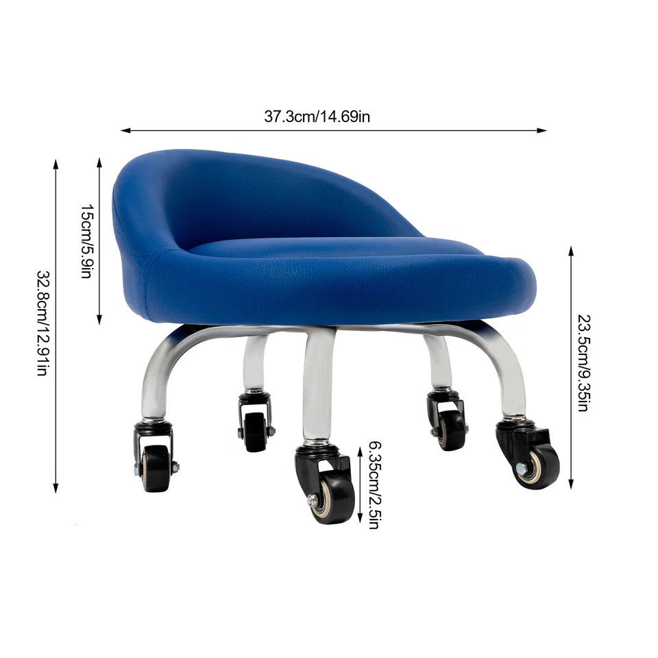 Low Height Footstool W/Backrest Wheels Foot Rest Footrest Stool Office Home Shop - Image 3 of 4